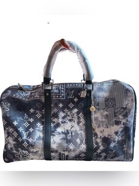 Fashion Blue and White Monogram Bandana Keepall Duffel Bag